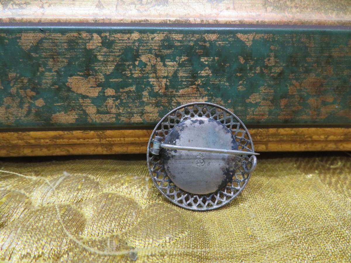 Broche Porte-photo Ancienne Vers 1900 - Métal Argenté, Bon état D'usage