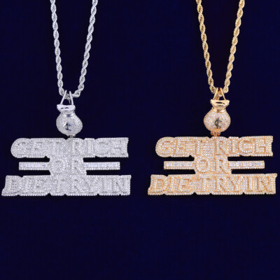 Get Rich or Die Tryin | VVS Diamond CZ Baguette Name Plate Hip Hop Pendant