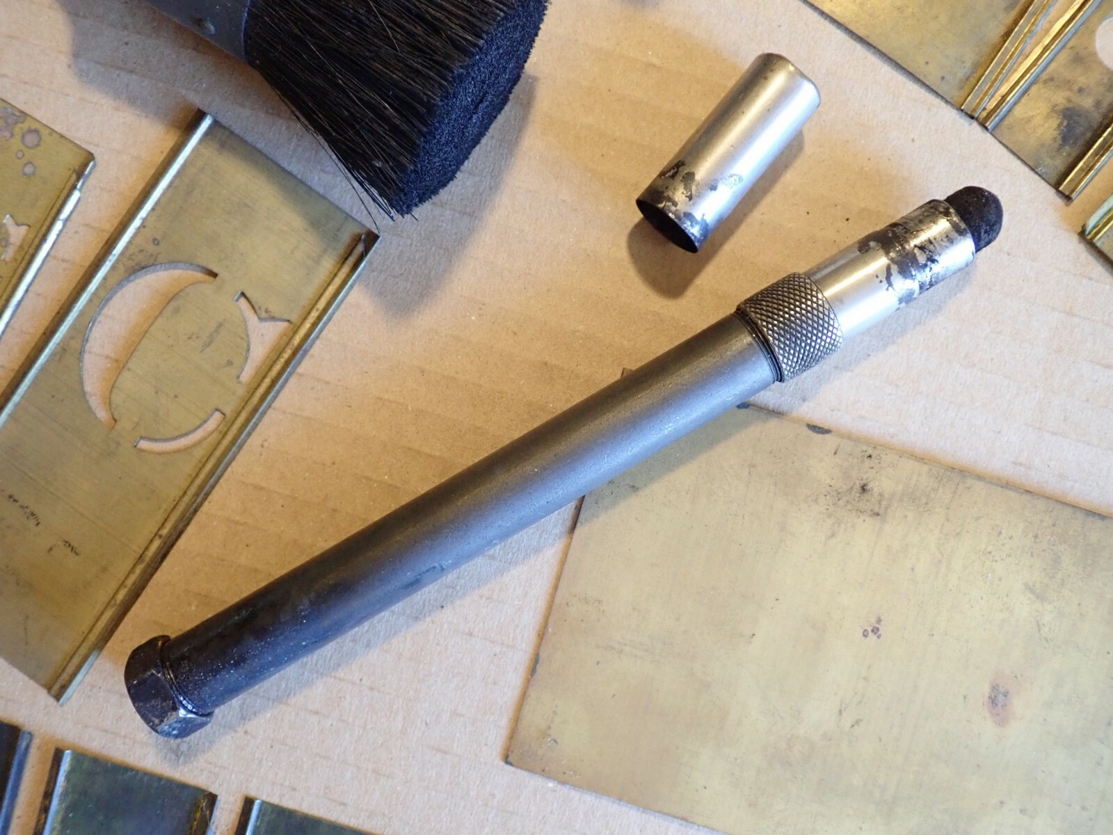 Vintage Lot BRASS STENCILS & STENCIL FOUNTAIN BRUSHES / MARKER Ink Bottle MARSH eBay