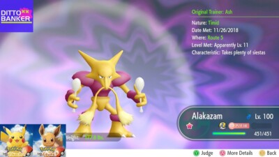 Pokemon Let's Go Pikachu/Eevee ✨SHINY ALAKAZAM Lv100 6IV/AV SHINY