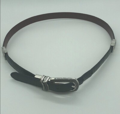 CEINTURE RÉVERSIBLE BICOLORE BRIGHTON - CUIR NOIR ET ROUGE, BOUCLE ARGENTÉE - TAILLE 32 (M/L)