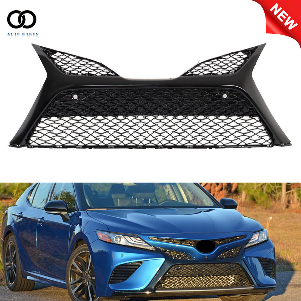 Front Grille Lower Molding & Fog Light Covers For 2018-2020 Toyota Camry SE - Gloss Black