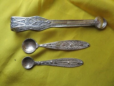 ancienne pince a sucre orientale + 2 cuilleres en argent massif monnaies russes  - Photo 1/4
