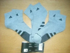 Mens NWT Adidas Quarter Ankle Socks 3prs Gray w/Full Mesh Tops Cushioned Sz:L
