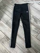 Adidas Womens Small Black  White Tapered Leg Track Pants Side Zip Back Pocket