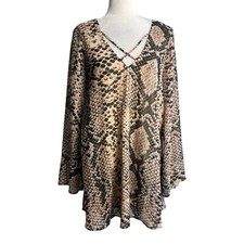 Show Me Your MuMu Joni Flow Python Print Mini Dress Long Sleeves Women's SZ Sm