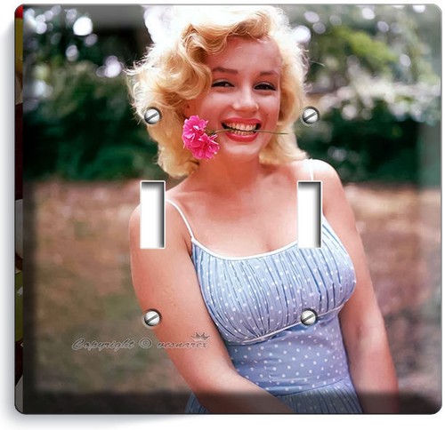 color marilyn monroe smiling flower double light switch wall