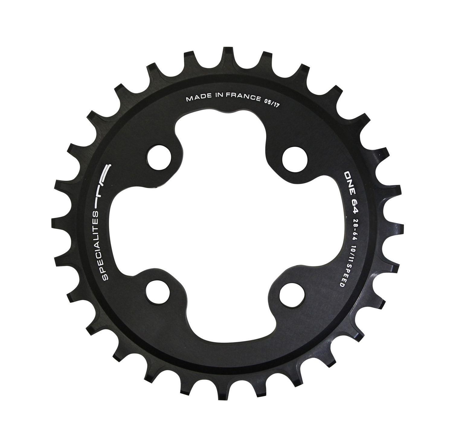 Plateau VTT 28 dents mono 4 branches entraxe 64mm alu noir mat
