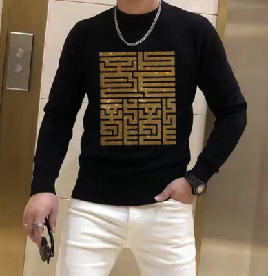 New Men Luxury Diamond Rhinestones Fashion Knitted Black Sweater