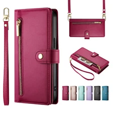 For Google Pixel 9 Pro XL 8 Pro 7A Crossbody Zipper Wallet Case with Wrist Strap