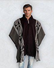 Handmade Sheep Wool Poncho Soft black/gray Handcrafted Navajo Design Geometric