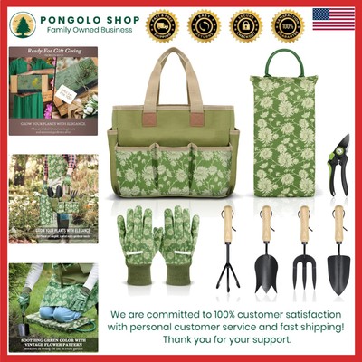 Complete Gardening Tool Set with Vintage Style Tote & Accessories - 8 Pieces