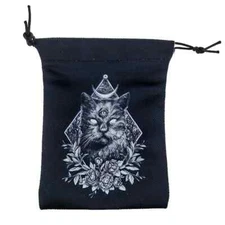 Tarot Cards/Runes Bag - Third Eye Cat - velveteen - drawstring - approx. 5" x 7"