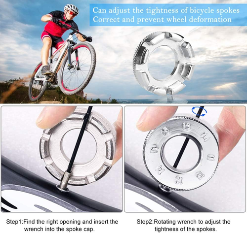 Chiave per Raggi per Bicicletta, 6 in 1, Chiave per Ruota, Tira Raggi Bici, Stru - Foto 3 di 12