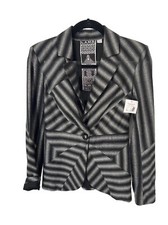 Nwt L.a.m.b Gwen Stefani Blazer Black Grey Chevron Button Jacket Stripe Sz 2 Ss4