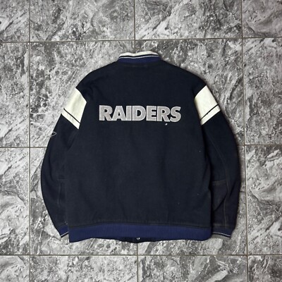 Vintage Reebok Raiders NFL Wool Leather Varsity Bomber Jacket Mens