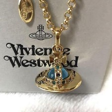 Vivienne Westwood Necklace Tiny Orb Gold Blue NO BOX EJ259