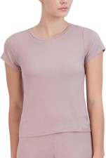 Steve Madden Women's Ribbed Short-Sleeve Sleep Tee, Bark, XL