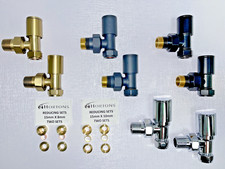 MODERN COLOURED / CHROME CONTEMPORARY ANGLED RADIATOR VALVES FOR 8, 10, 15 mm,