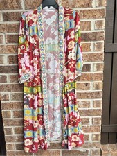 Floral Patchwork Open-Front Kimono Cardigan trim embroidered size Medium