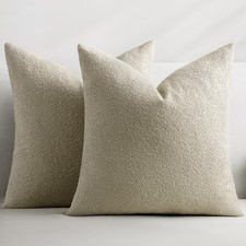 Throw Pillow Covers 20 x 20 Inch Set of 2, Beige Decorative Accent Solid Bouc...