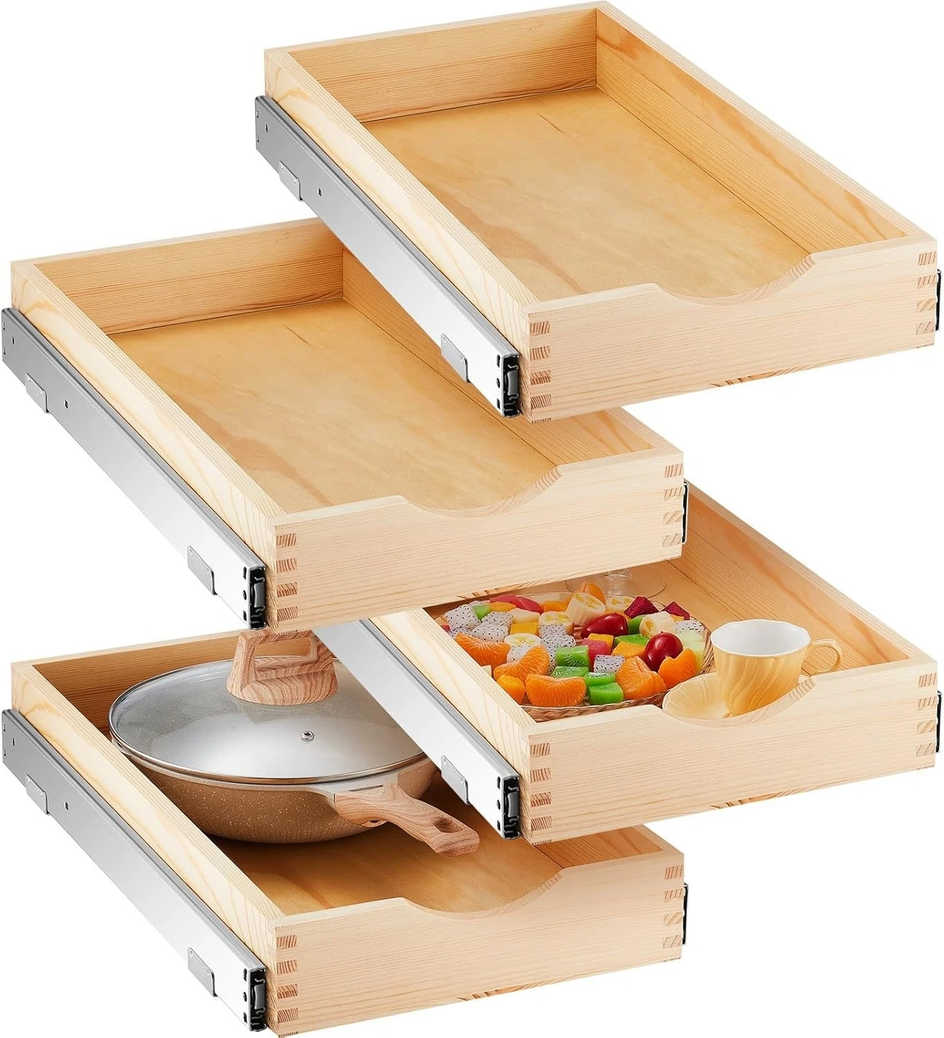 Set of 4 Wood 12"x21" Pull-out Tray Kitchen Cabinet Organizer Soft Close Shelves
Opens in a new wind
