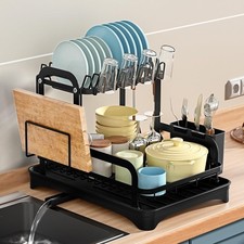 2 Tier Dish Drainer Rack Cutlery Holder Plate Rack Kitchen Sink with Drip Tray