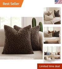 Pack of 2 Faux Fur Chocolate Throw Pillow Covers 18x18 Inch Boucle Decorative...