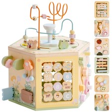 Wooden Activity Cube for Toddlers, 13 in 1 Montessori Baby Activity Cube, Bab...