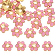 20Pcs 8x3mm Flower Beads Caps Enamel Bead End Spacers Pink