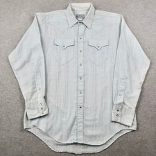 Vintage Rockmount Ranch Wear Western L Pearl Snap Shirt Blue Plaid Metallic Mens