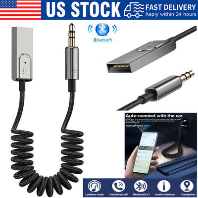 Aux to Bluetooth 5.1 Adapter 3.5mm Bluetooth Receiver Microphone for Car