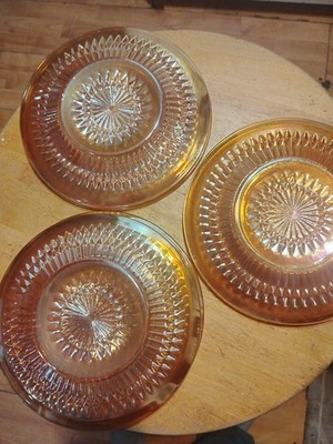 Vintage Jeannette Glass Anniversary Marigold Carnival Glass Saucers 6'' Set of 6