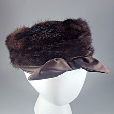 Hochschild, Kohn  Co Mink Pillbox Hat with Satin Bow Vintage