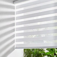Persilux Cordless Zebra Blinds Free-Stop Window Blinds (35" W X 47" White)