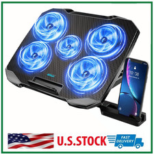 12"-16" Laptop Fan Cooling Pad,Gaming Laptop Cooler w/ 5 Fans,Colorful RGB Light