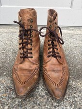 Vintage 80s GUESS Georges Marciano Brown Leather Roper Lace Up Ankle Boots 7.5