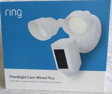 RING FLOODLIGHT CAM WIRED PLUS -NEW- OPEN BOX - WHITE - 1080p HD CAMERA - SIREN
