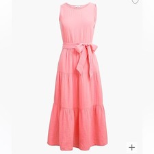 J. Crew Sleeveless Belted Gauze Midi Dress Pink 20 New