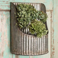 Colonial Tin Works Corrugated Metal- Half-Round Decorative Wall Bin Industria...
