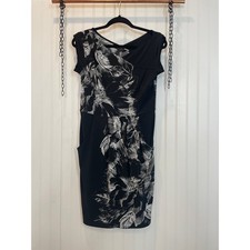 BCBGMAXAZRIA Women’s Black Comb Floral Pleated Mini Sheath Dress Size M