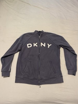 DKNY Donna Karan Men's Full Zip Track Jacket Gray Logo Spellout Size L