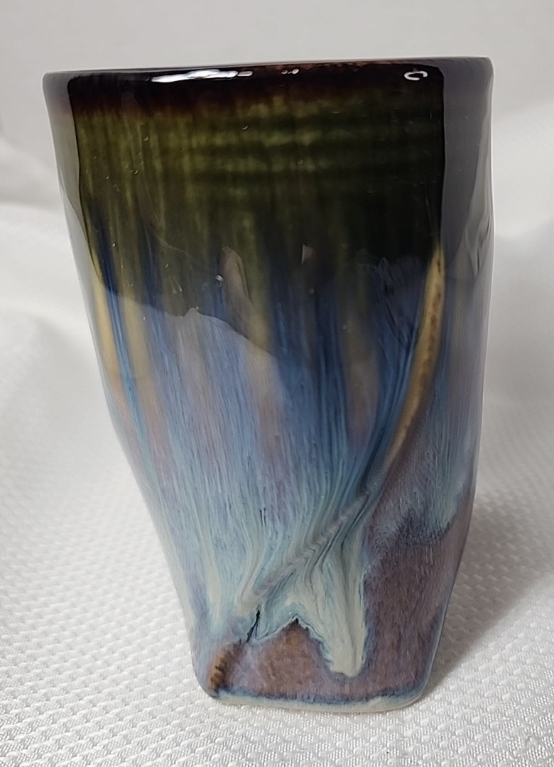 Signed Bill Campbell Studio Pottery Twist Drip Glaze Cup Mug