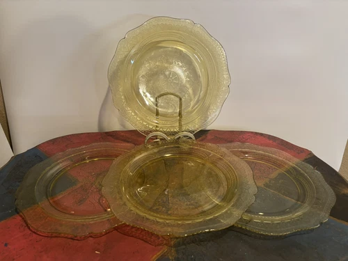 (4) Vintage Federal Patrician Spoke Plate Platter 10¾" Yellow Depression Glass