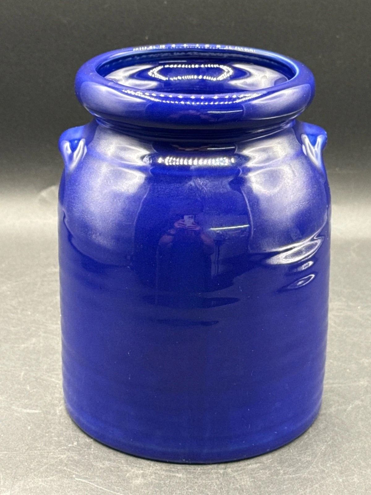 Ceramic Cobalt Blue Utensil Holder With Handles 7.5" Tall Decorative Home Accent