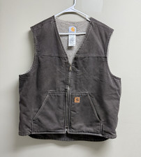 Vintage Carhartt Men  s Sherpa-Lined Zip Front Work Vest Gray XL V26 WAT