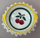 Stangl Pottery Fruit Bowl 6” w/  Handles Yellow Greens w/ Cherries Brown Bottom