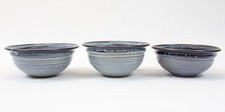 Signed Studio Pottery Set of 3 Handcrafted Blue Purple Drip Glaze Bowls 6.5-7"