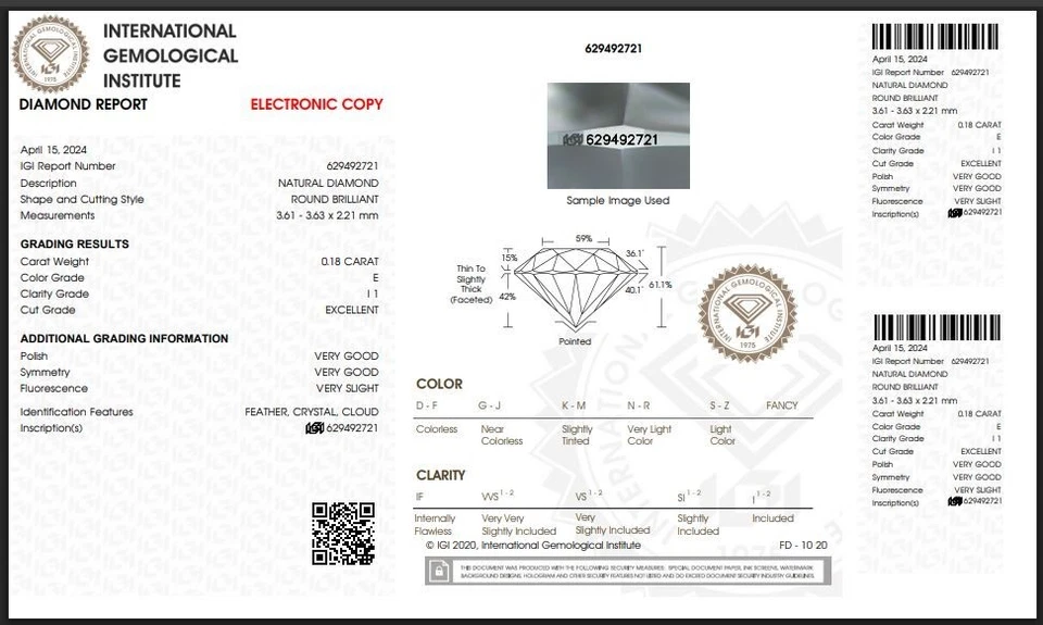 Diamante Natural 0.18 Ct CERTIFICADO GIA Grado E/I1 Suelto Brillante Redondo Tamaño 3 mm Foto 3 de 4