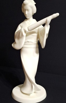 Vintage Noritake White Bone China Geisha Figurine Statue Japan Parasol 1960s